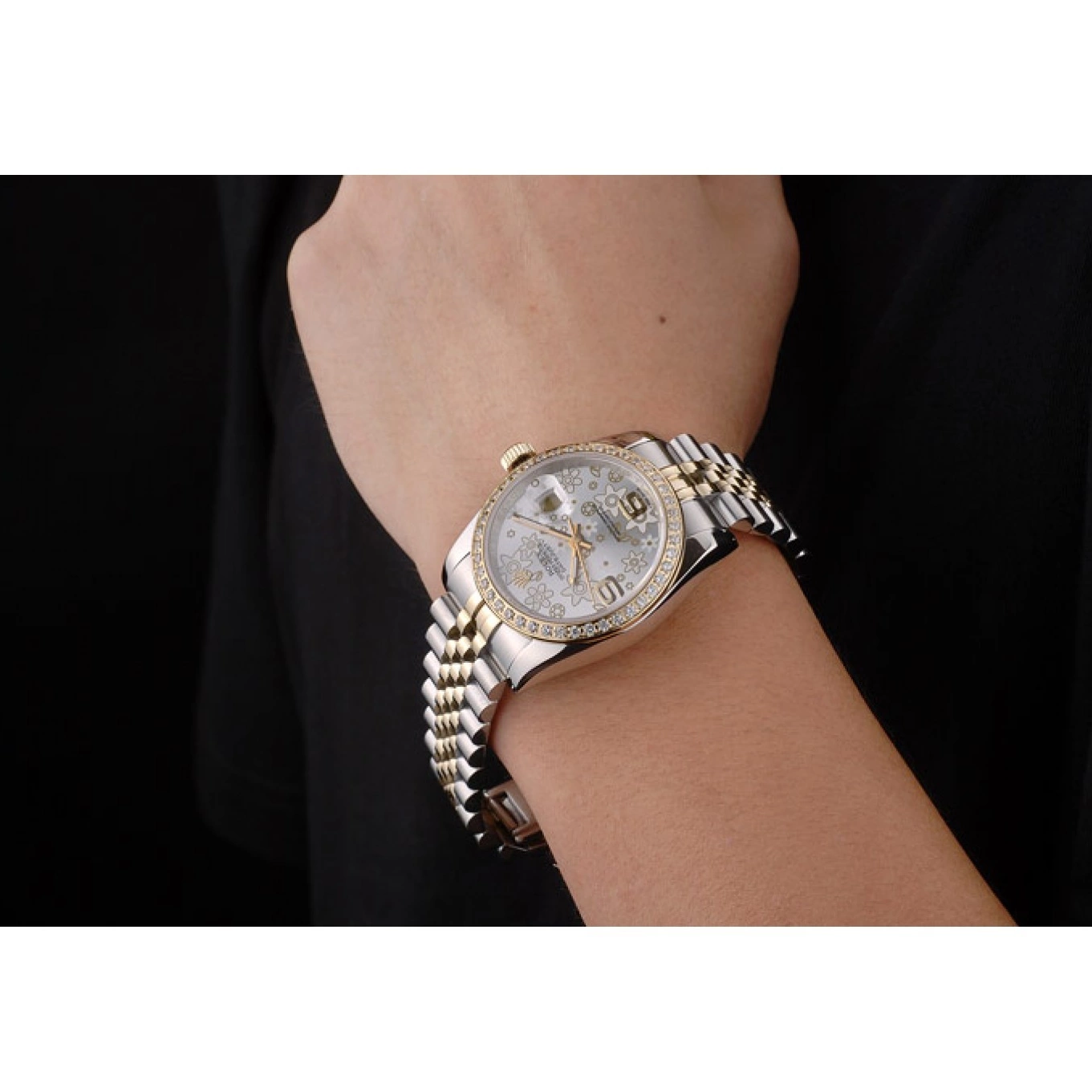 Rolex copies cheap Stainless Flowers Dial Rolex Steel Diamonds Case Silver Plated Brushed DateJust 0820